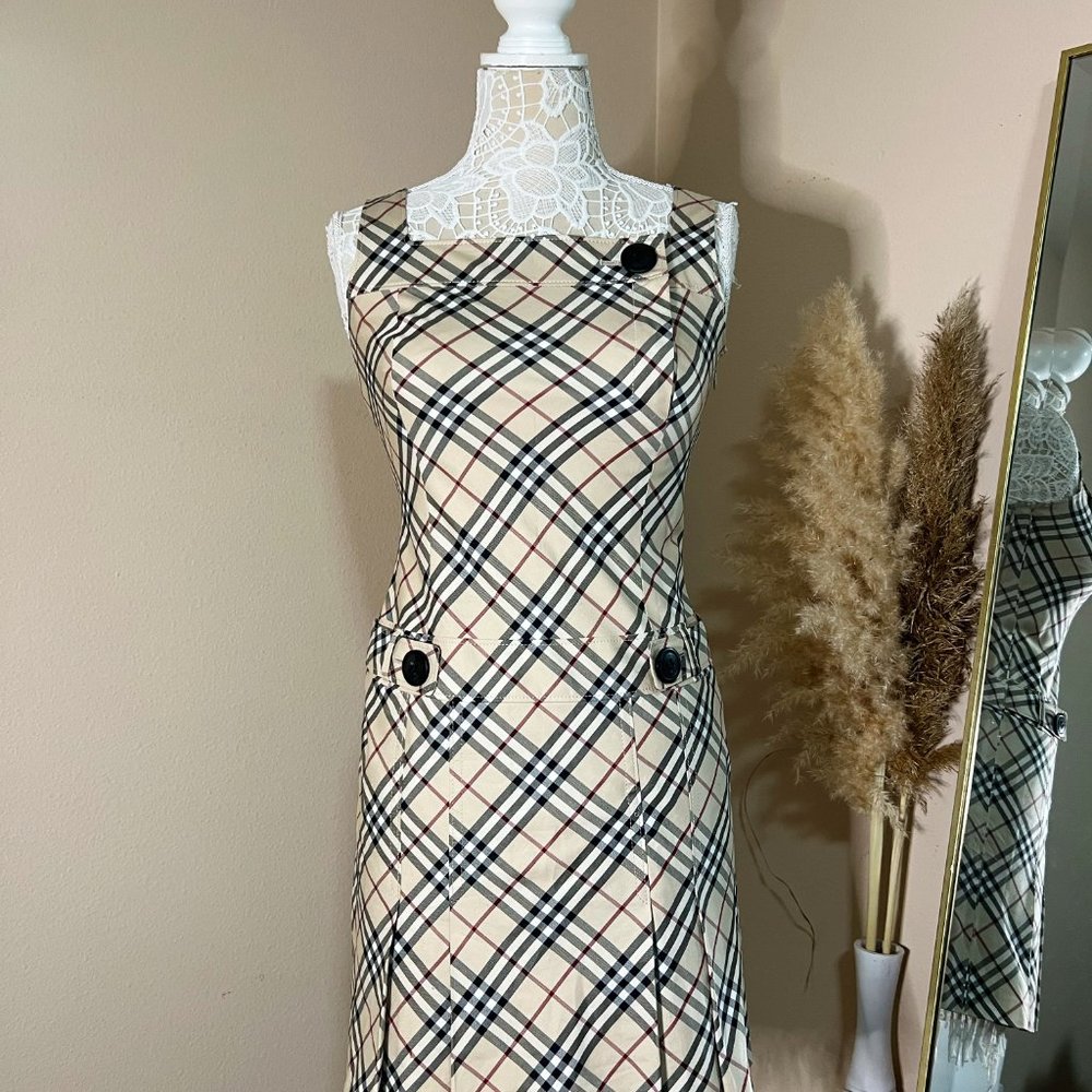Burberry Beige Plaid Midi Dress